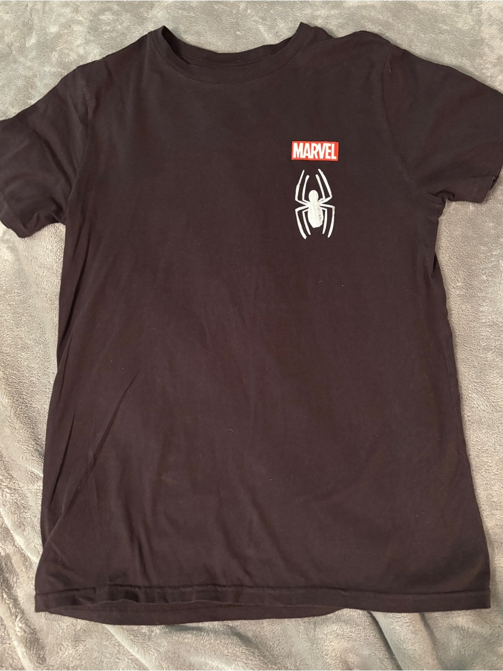 Marvel Black Short-Sleeve Tee with White Spider and Red Logo Patch